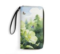 LZQPOEAS Green Jungle Flowers Clutch Wallet, Small Exquisite PU Leather Long Purse Gift for Friends, Zipper Coin Pocket with Patterns, Wristlet Bag for Daily Use