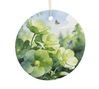 LZQPOEAS Green Jungle Flowers Round Ceramic Pendant Hanging Festival Ornament, Personalized Double Sided Ceramic Home Decor, Lightweight Durable Hanging Ornament Gift for Home, Party, Women Men