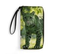 LZQPOEAS Green Leopard Clutch Wallet, Small Exquisite PU Leather Long Purse Gift for Friends, Zipper Coin Pocket with Patterns, Wristlet Bag for Daily Use
