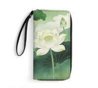 LZQPOEAS Green Lotus Pond Clutch Wallet, Small Exquisite PU Leather Long Purse Gift for Friends, Zipper Coin Pocket with Patterns, Wristlet Bag for Daily Use