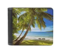 LZQPOEAS Green Palm Trees Ocean Wallet Extra Capacity Slim Bifold Wallet with Multiple Card Slots Men's Leather Wallets Travel Billfold
