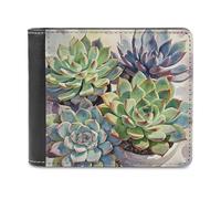 LZQPOEAS Green Plants Bifold Wallet for Women Men Slim Wallet Small Billfold Minimalist Front Pocket Thin PU Leather Card Holder