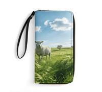 LZQPOEAS Green Prairie Stroll Clutch Wallet, Small Exquisite PU Leather Long Purse Gift for Friends, Zipper Coin Pocket with Patterns, Wristlet Bag for Daily Use