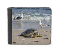 LZQPOEAS Green Sea Turtle Bifold Wallet for Women Men Slim Wallet Small Billfold Minimalist Front Pocket Thin PU Leather Card Holder