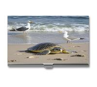 LZQPOEAS Green Sea Turtle Business Card Holder for Men Women Professional Stainless Steel Card Case Slim Flip Cover Purse Name Cards Holder Multi Aluminum Business Cards Wallet for Office