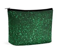 LZQPOEAS Green Sequin Sparkle Makeup Bag Large Capacity Leather Cosmetic Bags Portable Travel Toiletry Bag Personalized Aesthetic Make Up Bag Versatile Zipper Makeup Pouch for Women