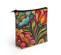 LZQPOEAS Groovy Floral Makeup Bag Cute Zippered Cosmetic Pouch Travel Toiletry Organizer Waterproof Cosmetic Pouch Portable Toiletry Pouch Gift for Mom Teacher Friends
