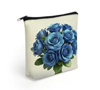 LZQPOEAS Gy-blue Floral Makeup Bag Cute Zippered Cosmetic Pouch Travel Toiletry Organizer Waterproof Cosmetic Pouch Portable Toiletry Pouch Gift for Mom Teacher Friends