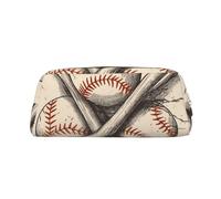 LZQPOEAS Hand Drawn Baseball Bats and Ball Pencil Case Leather Pen Bag Travel Makeup Bag Zipper Organizer Bag for Women Men