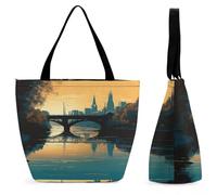 LZQPOEAS Hand Drawn Buildings Tote Bag for Women Lightweight Casual Shoulder Bag Reusable Grocery Shopping Bag Large Capacity Everyday Handbag for Travel Work Gym Office Daily Use