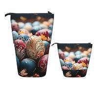 LZQPOEAS Happy Easter Pencil Case Telescopic Pen Pouch Standing Pencil Bag Pop Up Pencil Holder With Zipper Travel Coin Pouch Purse Portable Makeup Bag for Office Holiday Gift