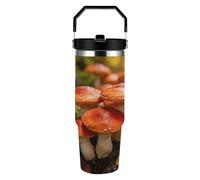 LZQPOEAS Happy Mushroom Water Bottle 30 Oz Stainless Steel Tumbler with Leakproof Lid Double Wall Travel Coffee Mug Vacuum Insulated Cup with Handle Cupholder Compatible for Travel