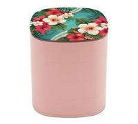 LZQPOEAS Hawaiian Flowers on Green Background Jewelry Box 4-Layer Covered Rotating Jewelry Storage Box Large Capacity Portable Storage Boxes for Bracelets Earrings Necklace