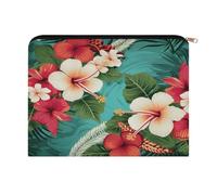 LZQPOEAS Hawaiian Flowers on Green Background Makeup Bag Large Capacity Cosmetic Bag for Women Multi-Function Small Zipper Pouch Portable Travel Toiletry Bags Personalized Makeup Bags for Purse