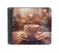LZQPOEAS Hearts Drawn on Coffee Wallet Extra Capacity Slim Bifold Wallet with Multiple Card Slots Men's Leather Wallets Travel Billfold