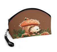 LZQPOEAS Hedgehog And Mushroom Makeup Bag Large Capacity Cosmetic Bag for Women Portable Toiletry Bags for Skincare Water-resistant Cosmetic Case PU Leather Travel Cosmetic Organizer