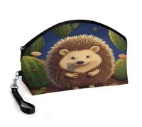 LZQPOEAS Hedgehog Cactus Makeup Bag Large Capacity Cosmetic Bag for Women Portable Toiletry Bags for Skincare Water-resistant Cosmetic Case PU Leather Travel Cosmetic Organizer