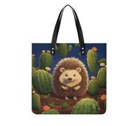 LZQPOEAS Hedgehog Cactus Tote Bag with Magnetic Buckle Reusable Grocery Bags Lightweight Cross Body Handbag for Daily Essentials