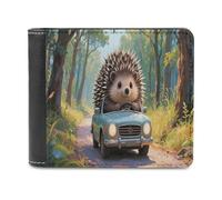 LZQPOEAS Hedgehog Drives Wallet Extra Capacity Slim Bifold Wallet with Multiple Card Slots Men's Leather Wallets Travel Billfold