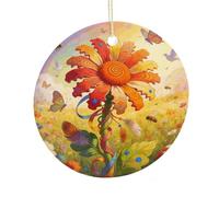 LZQPOEAS Hippie Daisy Round Ceramic Pendant Hanging Festival Ornament, Personalized Double Sided Ceramic Home Decor, Lightweight Durable Hanging Ornament Gift for Home, Party, Women Men