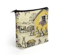 LZQPOEAS Hop & Bloom Bunny Toile Makeup Bag Cute Zippered Cosmetic Pouch Travel Toiletry Organizer Waterproof Cosmetic Pouch Portable Toiletry Pouch Gift for Mom Teacher Friends