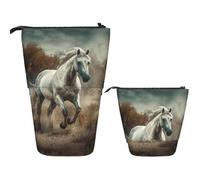 LZQPOEAS Horse Running in Field Pencil Case Telescopic Pen Pouch Standing Pencil Bag Pop Up Pencil Holder With Zipper Travel Coin Pouch Purse Portable Makeup Bag for Office Holiday Gift