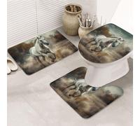 LZQPOEAS Horse Running in Field Print Bathroom Rug Set 3 Piece Includes Non Slip Bath Mat, Contour Mat and Toilet Lid Cover Ultra Soft Microfiber Bathroom Floor Mats Set