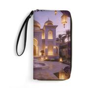 LZQPOEAS House Light Purple Gold Ramadan Clutch Wallet, Small Exquisite PU Leather Long Purse Gift for Friends, Zipper Coin Pocket with Patterns, Wristlet Bag for Daily Use