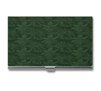 LZQPOEAS Hunter Green Floral Petals Pattern Business Card Holder Aluminum Alloy Flip Cover Slim Name Cards Case Lightweight Business Name Card Holder Case Portable Purse Name Cards Holder