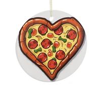 LZQPOEAS I Love Pizza Heart Round Ceramic Pendant Hanging Festival Ornament, Personalized Double Sided Ceramic Home Decor, Lightweight Durable Hanging Ornament Gift for Home, Party, Women Men
