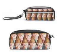 LZQPOEAS Ice Cream Cones Fifties Time Pen Case Cosmetic Makeup Bag PU Leather Cosmetic Pencil Bags Small Soft Makeup Pouch with Zipper Waterproof Makeup Brush Holder for Women Men Office