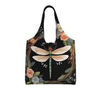 LZQPOEAS Image of dragonfly in wreath Canvas Tote Bag for Women Men Reusable Grocery Bags Foldable Lightweight Shopping Bags Large Canvas Bags with Handles Computer Shoulder Bag