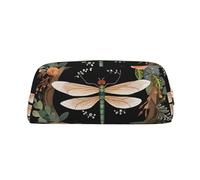 LZQPOEAS Image of dragonfly in wreath Pencil Case Leather Pen Bag Travel Makeup Bag Zipper Organizer Bag for Women Men