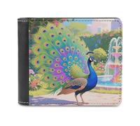 LZQPOEAS Indian Peacock Wallet Extra Capacity Slim Bifold Wallet with Multiple Card Slots Men's Leather Wallets Travel Billfold