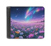 LZQPOEAS Iridescent Starry Flower Field Wallet Extra Capacity Slim Bifold Wallet with Multiple Card Slots Men's Leather Wallets Travel Billfold