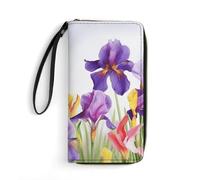 LZQPOEAS Iris Flower Butterfly Clutch Wallet, Small Exquisite PU Leather Long Purse Gift for Friends, Zipper Coin Pocket with Patterns, Wristlet Bag for Daily Use