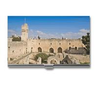 LZQPOEAS Israel at The Tower of David Business Card Holder, Personalized Metal Name Card Case, Portable Pocket Card Organizer with Buckle Closure, Professional Business Card Container for Office