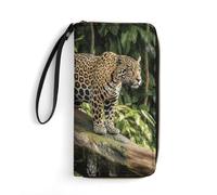 LZQPOEAS Jaguar Cat on Tree Trunk Waterfall Clutch Wallet, Small Exquisite PU Leather Long Purse Gift for Friends, Zipper Coin Pocket with Patterns, Wristlet Bag for Daily Use