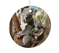 LZQPOEAS Koala Family Round Ceramic Pendant Hanging Festival Ornament, Personalized Double Sided Ceramic Home Decor, Lightweight Durable Hanging Ornament Gift for Home, Party, Women Men