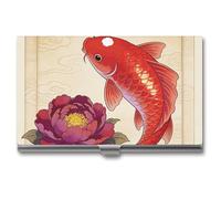 LZQPOEAS Koi Carp Bring Spring Business Card Holder, Personalized Metal Name Card Case, Portable Pocket Card Organizer with Buckle Closure, Professional Business Card Container for Office