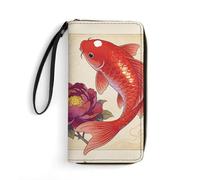 LZQPOEAS Koi Carp Bring Spring Clutch Wallet, Small Exquisite PU Leather Long Purse Gift for Friends, Zipper Coin Pocket with Patterns, Wristlet Bag for Daily Use