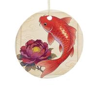 LZQPOEAS Koi Carp Bring Spring Round Ceramic Pendant Hanging Festival Ornament, Personalized Double Sided Ceramic Home Decor, Lightweight Durable Hanging Ornament Gift for Home, Party, Women Men