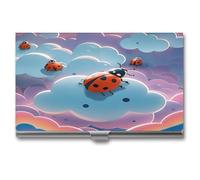 LZQPOEAS Ladybug And Cloud Business Card Holder Professional Name Cards Holders Metal Slim Portable Cards Case Aluminum Alloy Business Card Organizer for Women Men