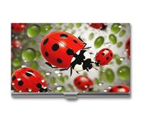LZQPOEAS Ladybug Business Card Holder, Personalized Metal Name Card Case, Portable Pocket Card Organizer with Buckle Closure, Professional Business Card Container for Office