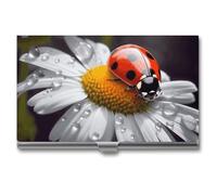 LZQPOEAS Ladybug on Daisy Flower Business Card Holder, Personalized Metal Name Card Case, Portable Pocket Card Organizer with Buckle Closure, Professional Business Card Container for Office