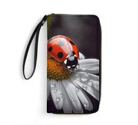 LZQPOEAS Ladybug on Daisy Flower Clutch Wallet, Small Exquisite PU Leather Long Purse Gift for Friends, Zipper Coin Pocket with Patterns, Wristlet Bag for Daily Use