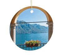 LZQPOEAS Lake Como Round Ceramic Pendant Hanging Festival Ornament, Personalized Double Sided Ceramic Home Decor, Lightweight Durable Hanging Ornament Gift for Home, Party, Women Men