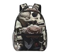 LZQPOEAS Laptop Backpack for Women Men Travel Backpacks Lightweight Casual Daypack Black and White Flowers and Skull Computer Bag