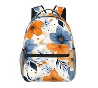 LZQPOEAS Laptop Backpack for Women Men Travel Backpacks Lightweight Casual Daypack Blue and orange flowers on white background Computer Bag