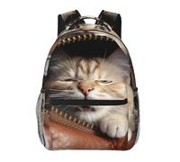 LZQPOEAS Laptop Backpack for Women Men Travel Backpacks Lightweight Casual Daypack Cat peeks out of zippered leather pocket Computer Bag